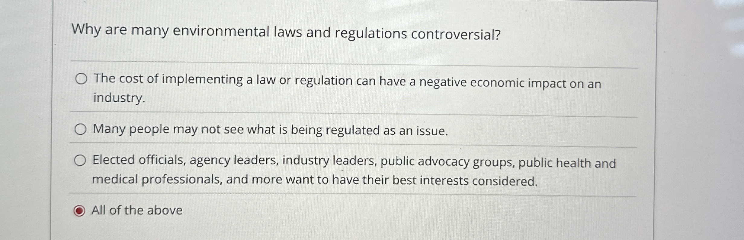 Solved Why are many environmental laws and regulations