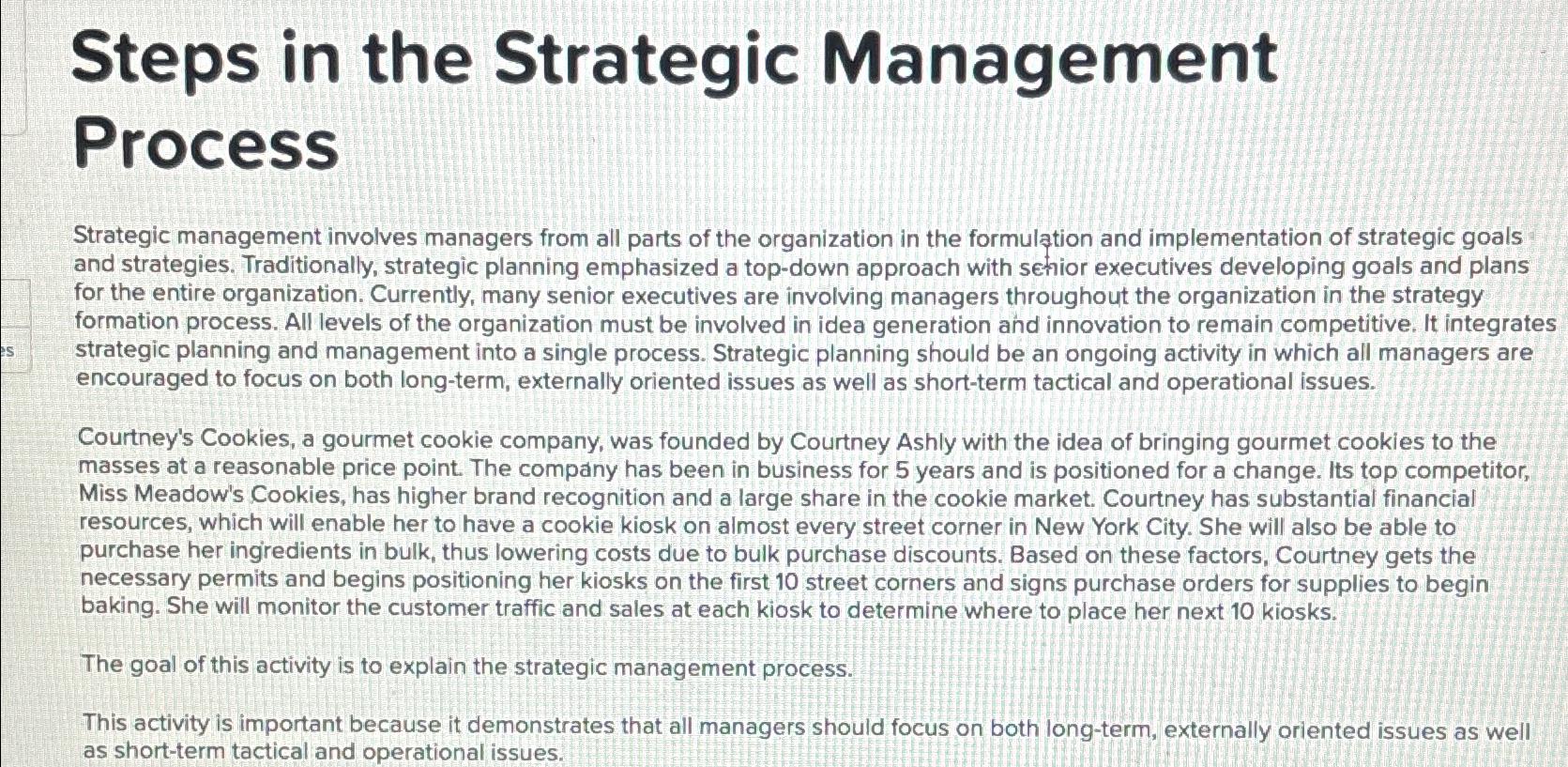 Solved Steps in the Strategic ManagementProcessStrategic | Chegg.com