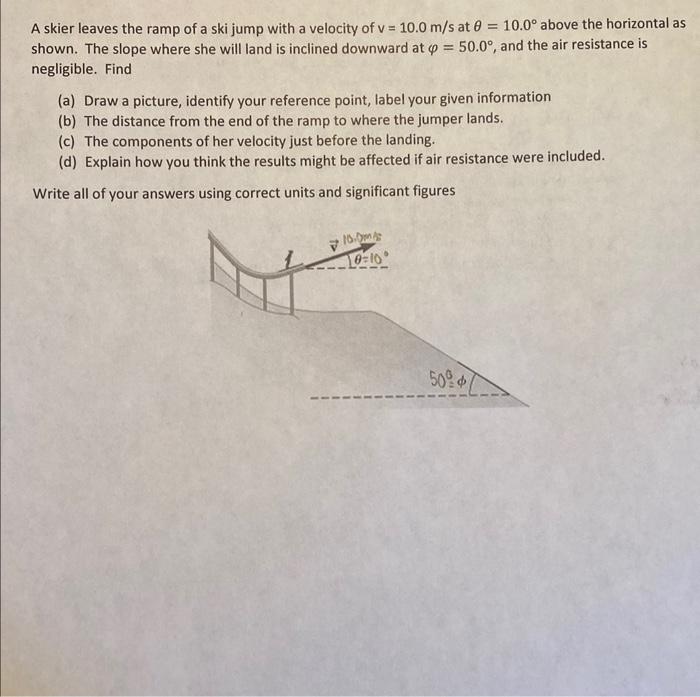 Solved A skier leaves the ramp of a ski jump with a velocity