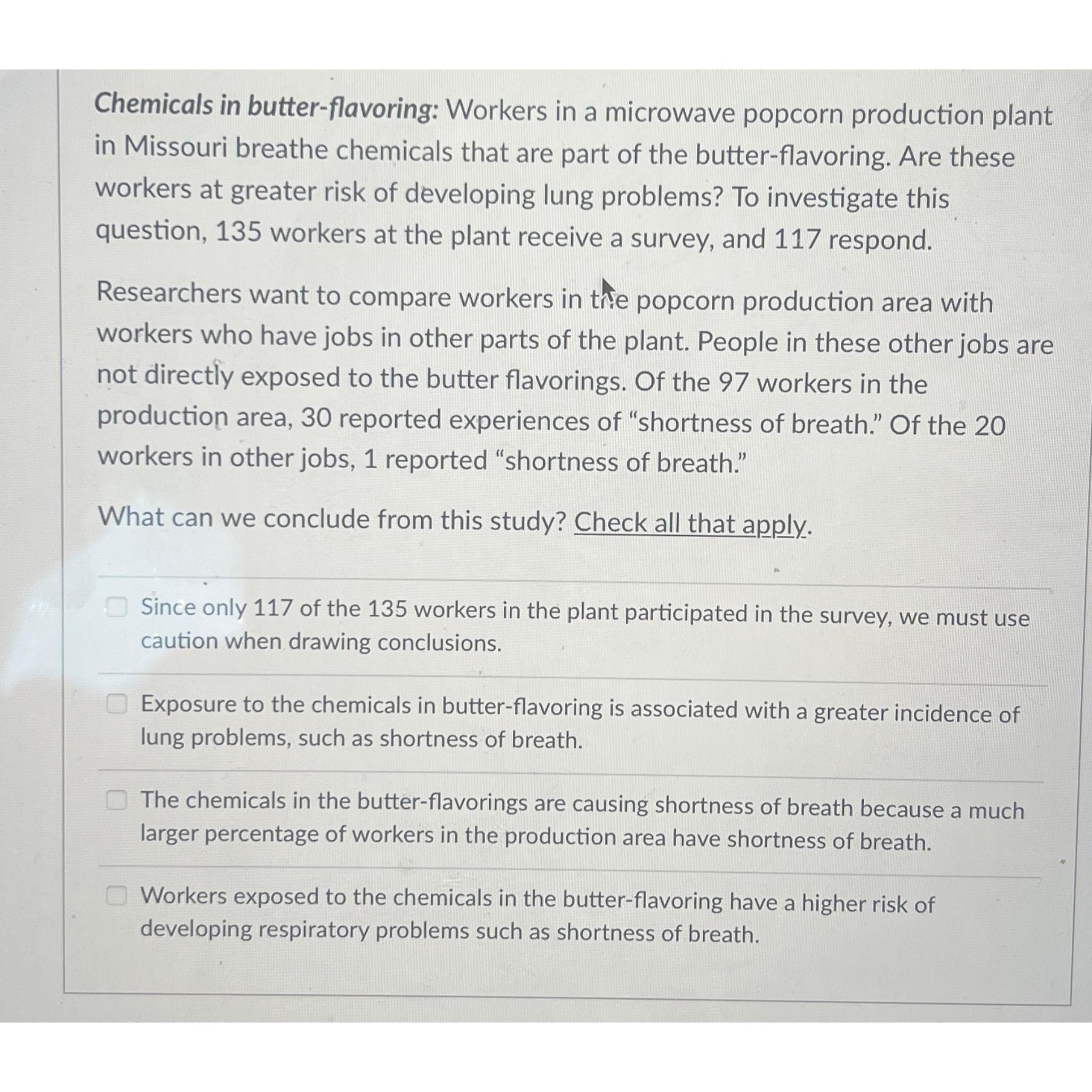 Solved Chemicals in butterflavoring Workers in a microwave