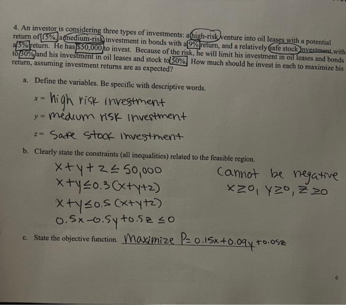 4. An investor is considering three types of