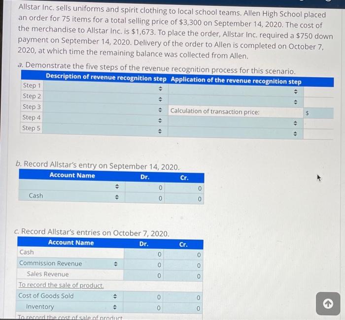 Solved Allstar Inc. sells uniforms and spirit clothing to