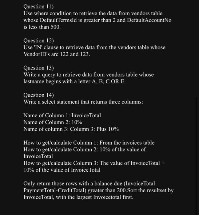 Solved INSERT INTO Invoices (InvoiceID, VendorID,