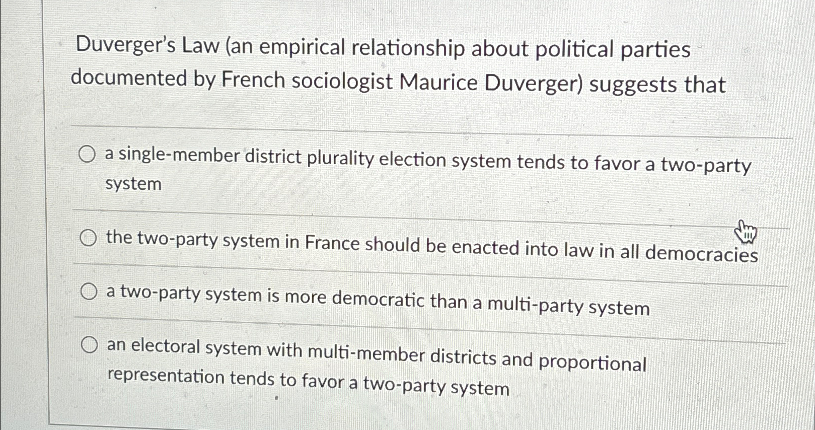 Solved Duverger's Law (an empirical relationship about