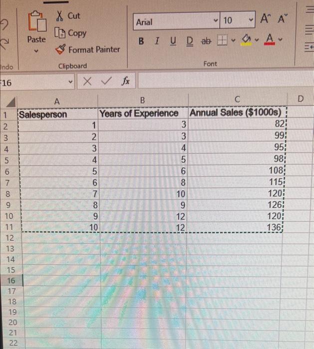 Solved A sales manager collected data on annual sales for