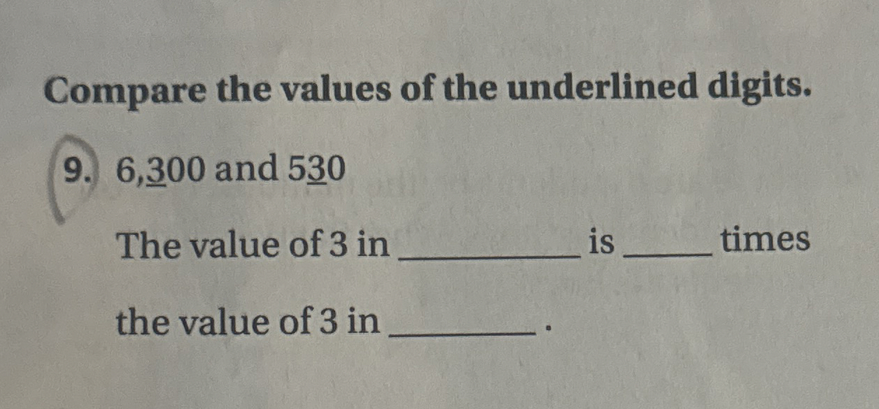 Solved Compare the values of the underlined digits.9. 6,300 | Chegg.com