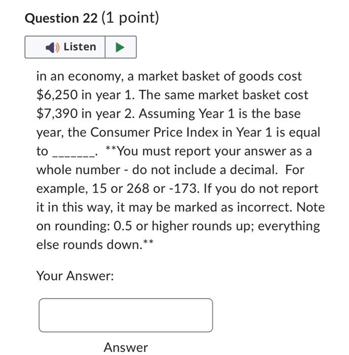 Solved in an economy, a market basket of goods cost 6,250