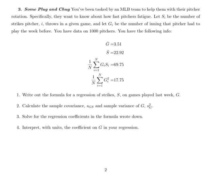 Solved 3. Some Plug and Chug You've been tasked by an MLB