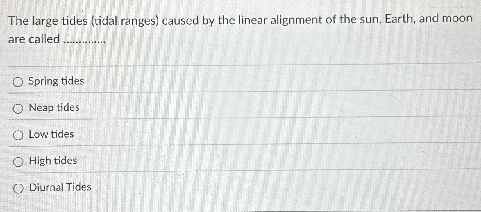 Solved The large tides (tidal ranges) ﻿caused by the linear
