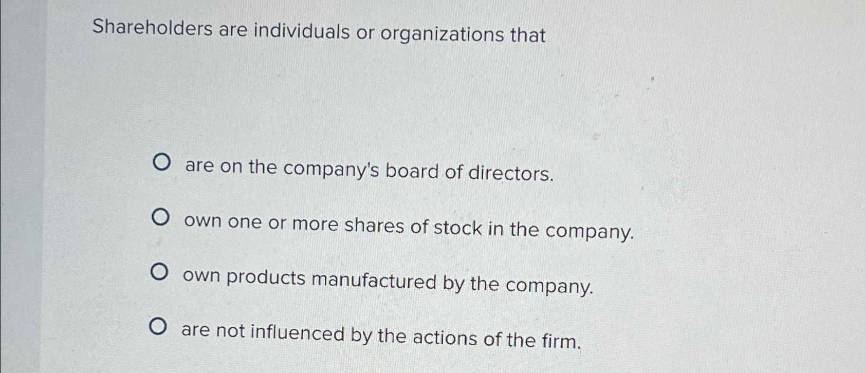 Solved Shareholders are individuals or organizations thatare