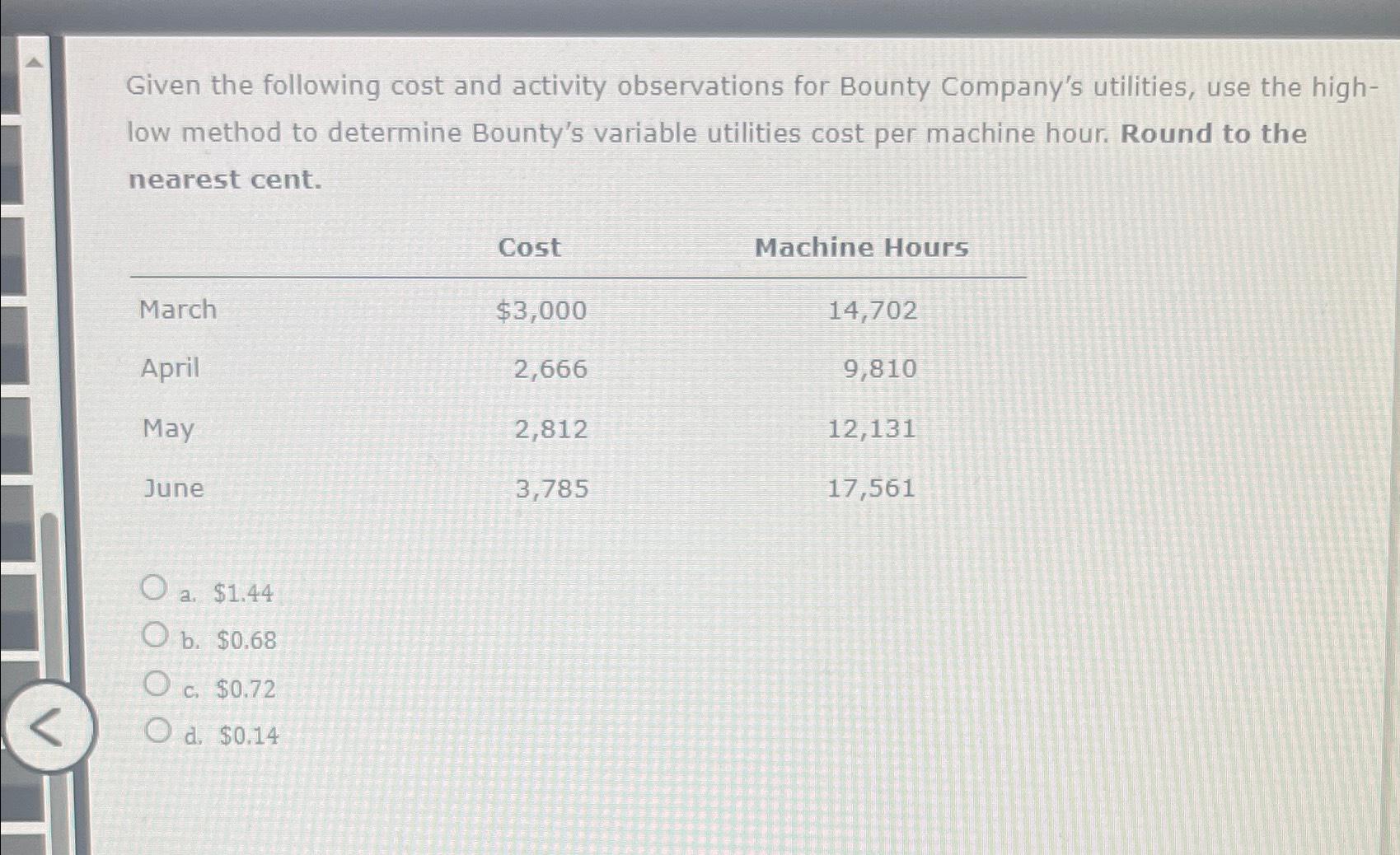 Solved Given the following cost and activity observations