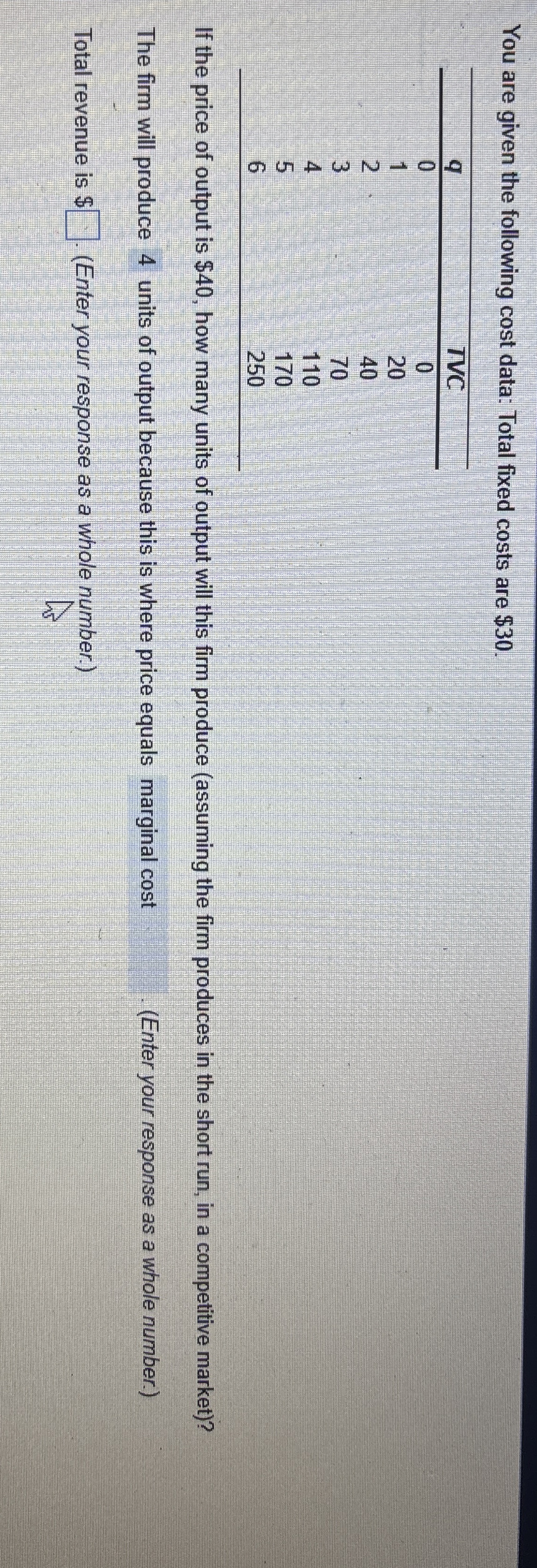 Solved You are given the following cost data Total fixed