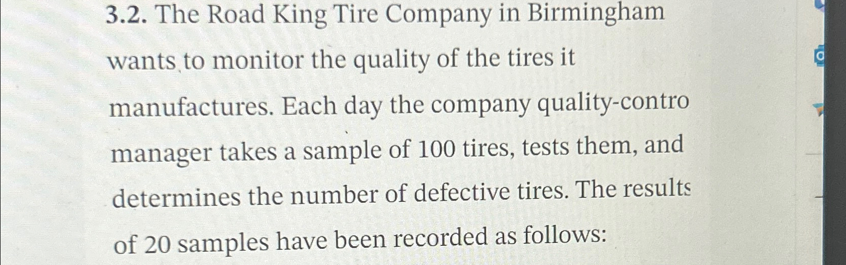 Solved 3.2. ﻿The Road King Tire Company in Birmingham wants