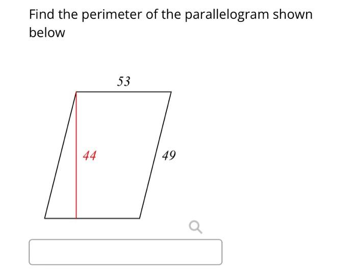Solved Find the perimeter of the parallelogram shown below