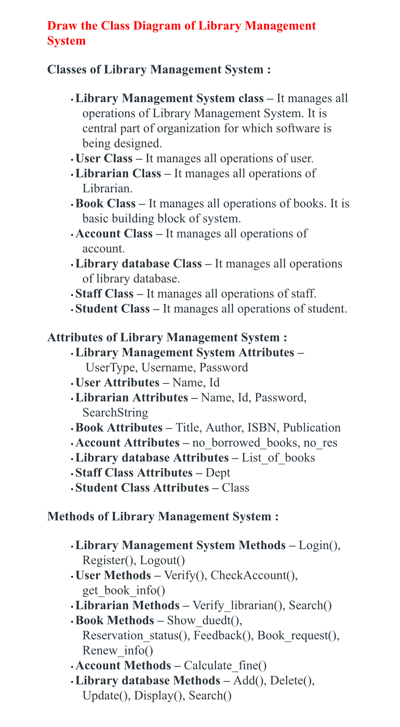 [Solved]: Draw the Class Diagram of Library Management Syste