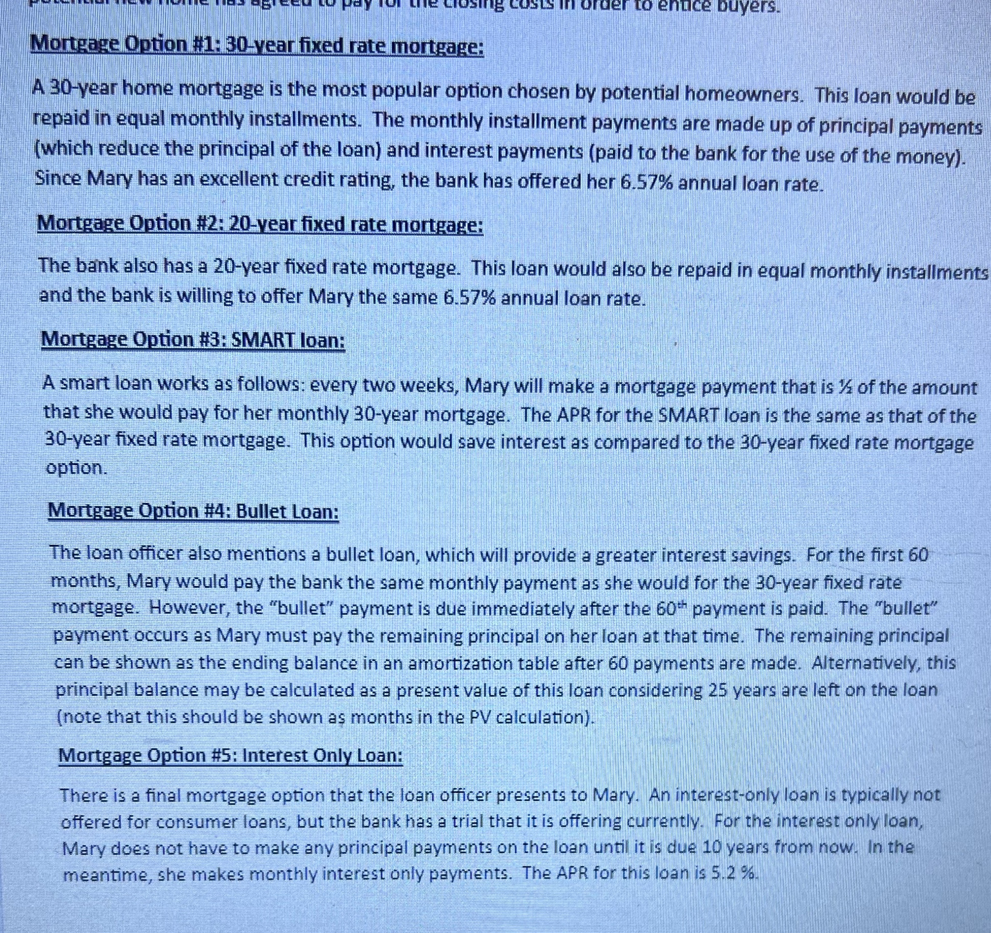 Mortgage Option 1 30vear fixed rate mortgageA