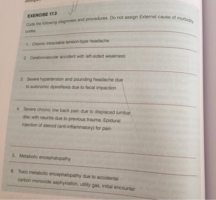 Solved Eli EXERCISE 17.3 Code The Following Diagnoses And...