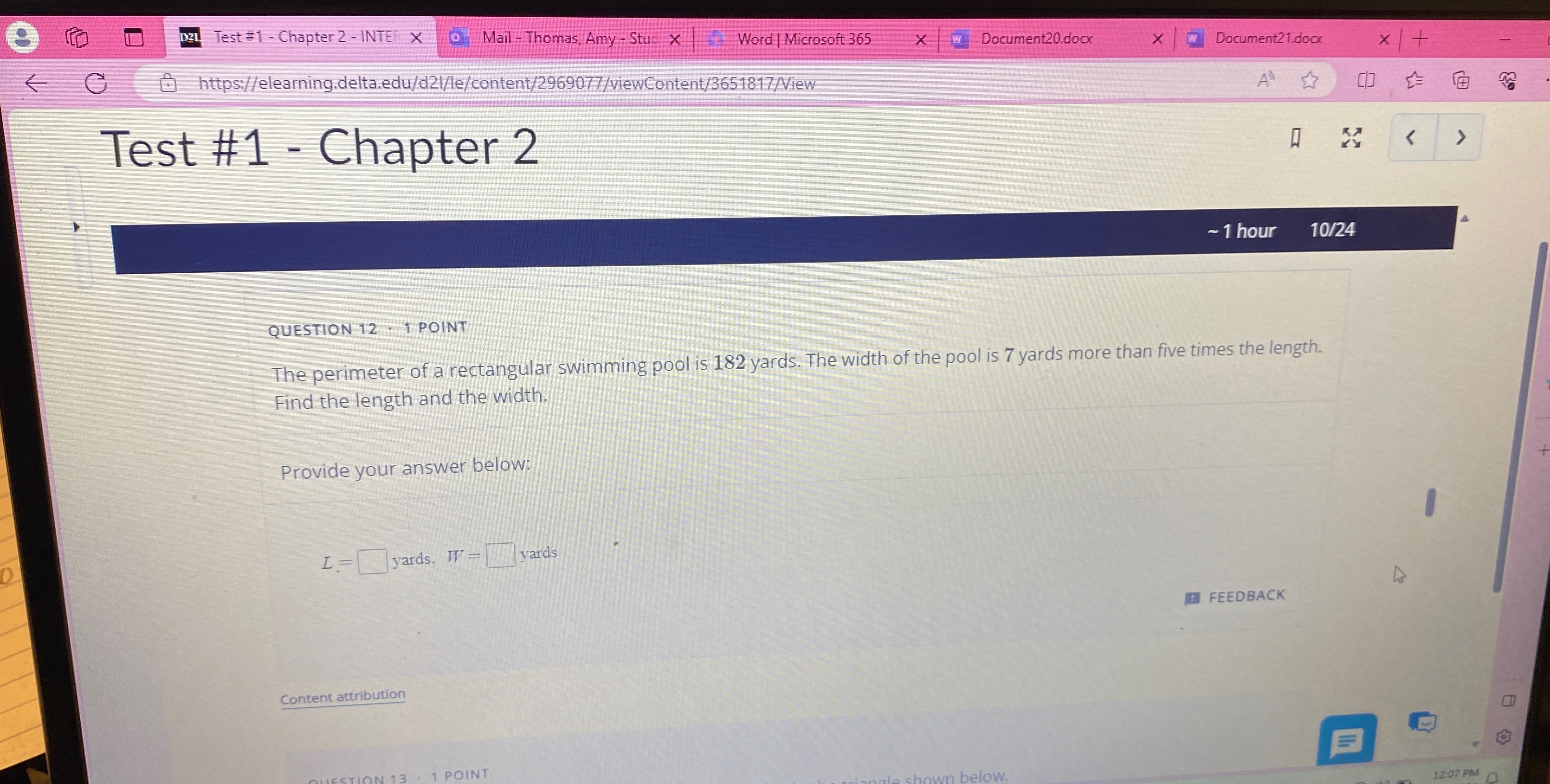 Solved Test #1 - ﻿Chapter 2∼1 ﻿hour1024QUESTION 12 ﻿: 1 | Chegg.com