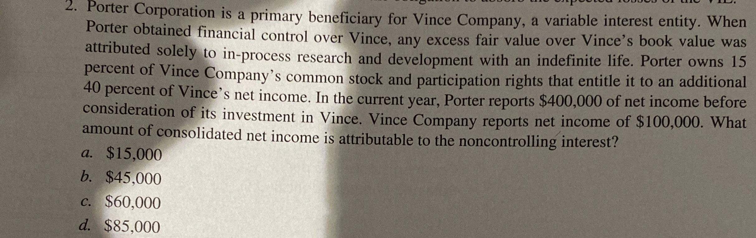 Solved Porter Corporation is a primary beneficiary for Vince