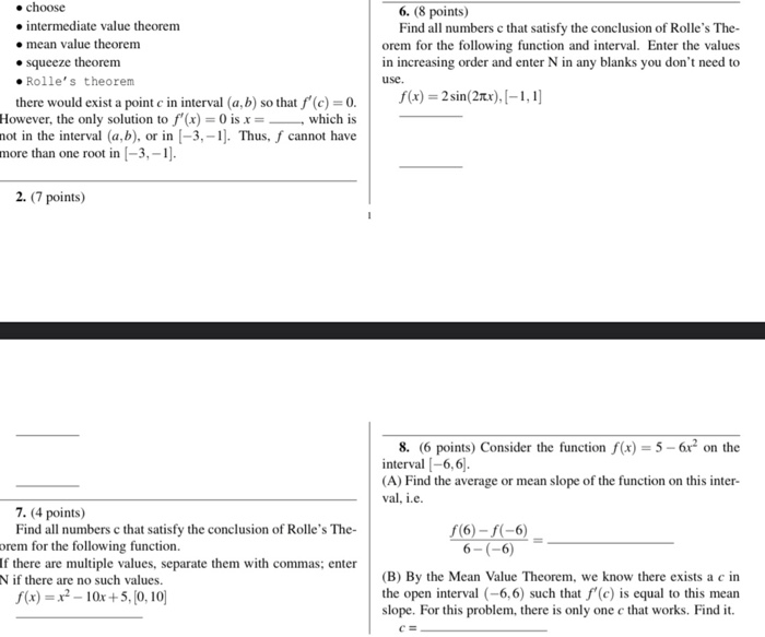Solved • Choose • Intermediate Value Theorem • Mean Value...
