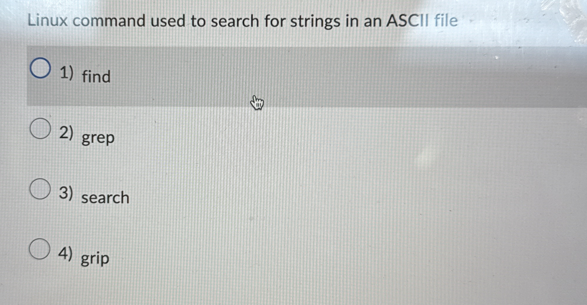 Solved Linux command used to search for strings in an ASCII