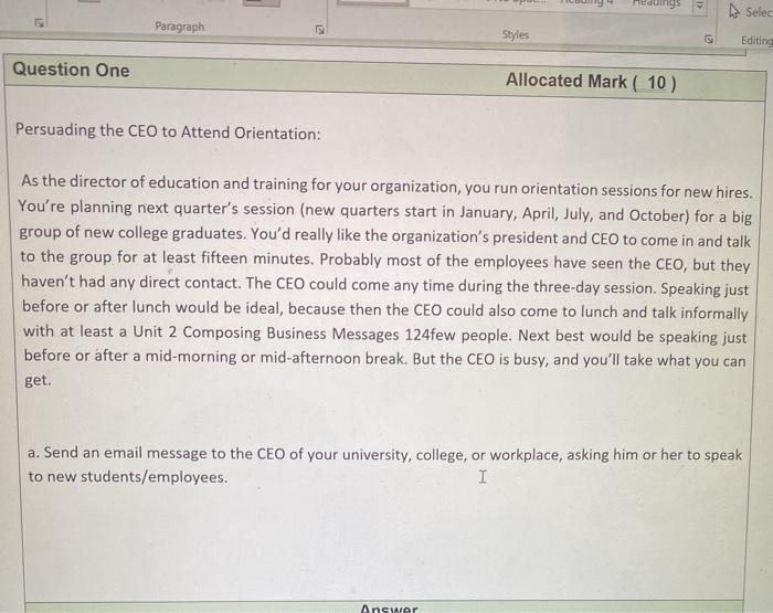 1 2 Selec Paragraph Styles La Editing Question One