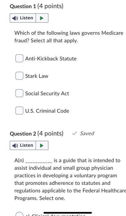 Solved Which Of The Following Laws Governs Medicare Fraud? | Chegg.com