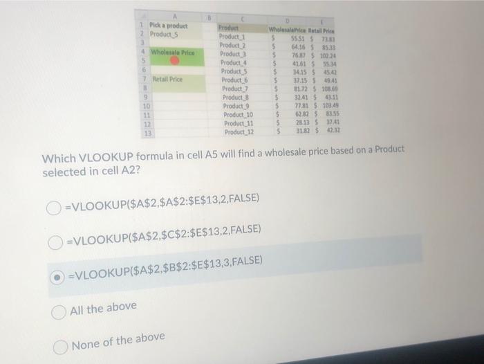 Solved 1 Pick A Product 2 Products Wholesale Price 5 7 | Chegg.com