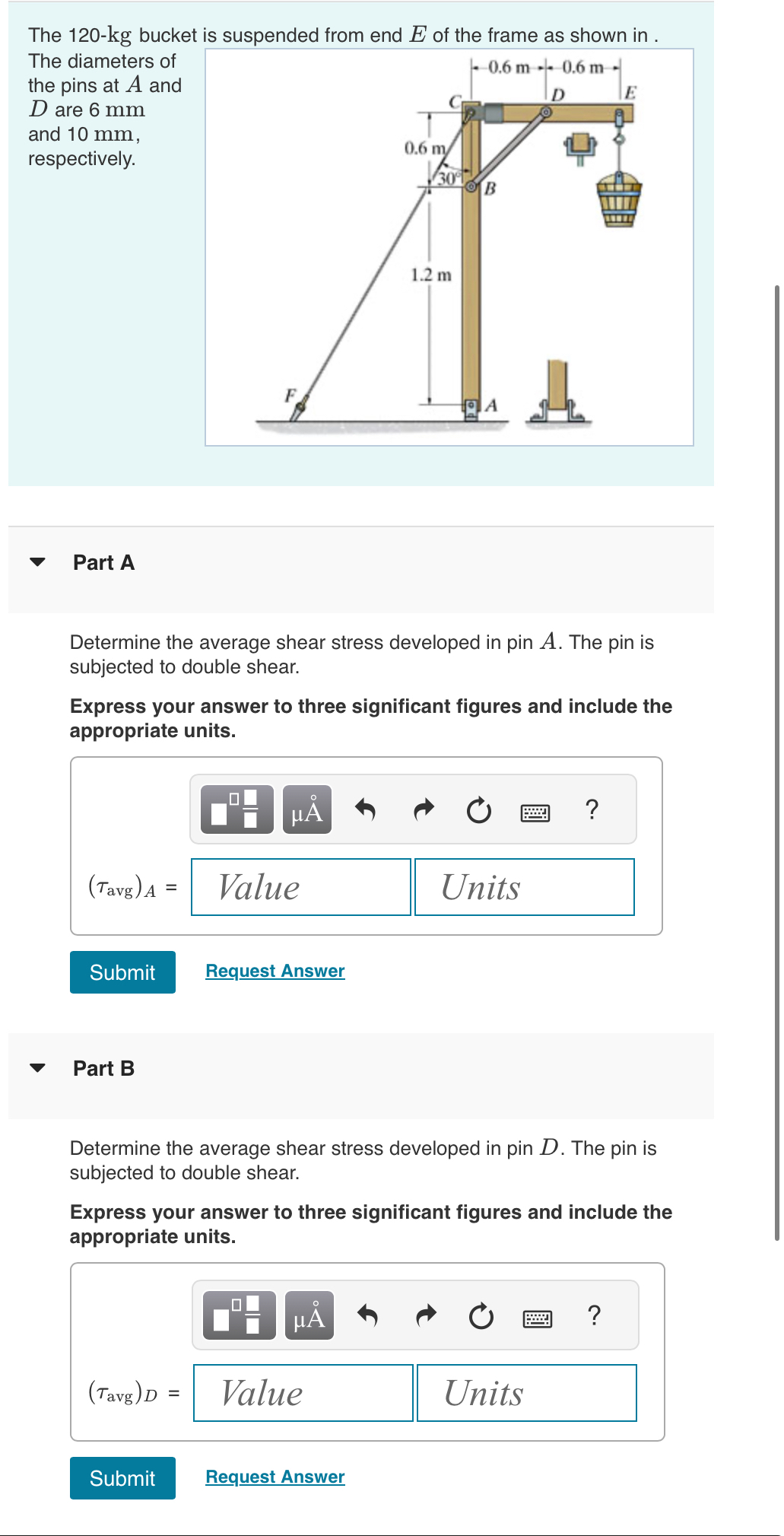 Solved The 120kg ﻿bucket is suspended from end E ﻿of the