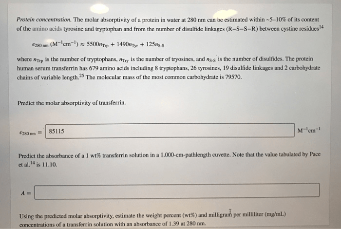 Protein Concentration. The Molar Absorptivity Of A...