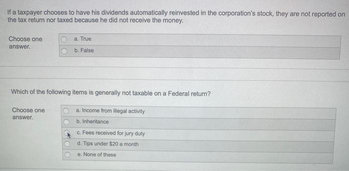 Solved If A Taxpayer Chooses To Have His Dividends Automa...