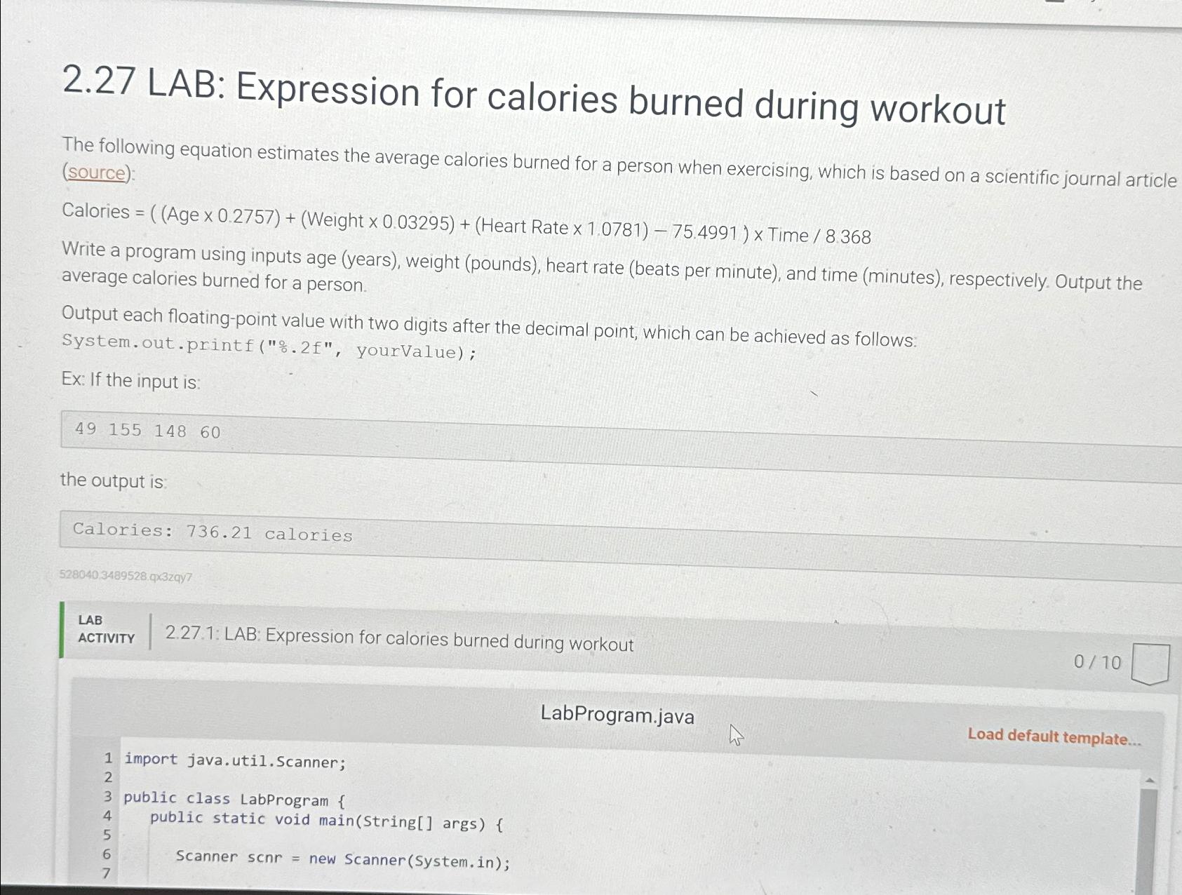 Solved 2.27 ﻿LAB Expression for calories burned during