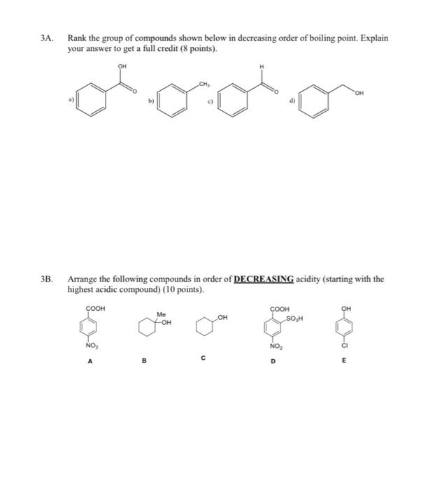 ЗА Rank the group of compounds shown below in