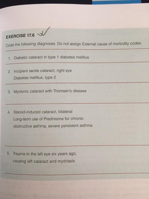 Solved Eli EXERCISE 17.3 Code The Following Diagnoses And...