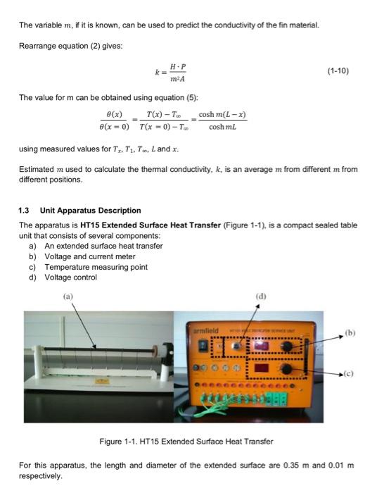 Solved EXPERIMENT 1 Extended Surface Heat Transfer 1.1