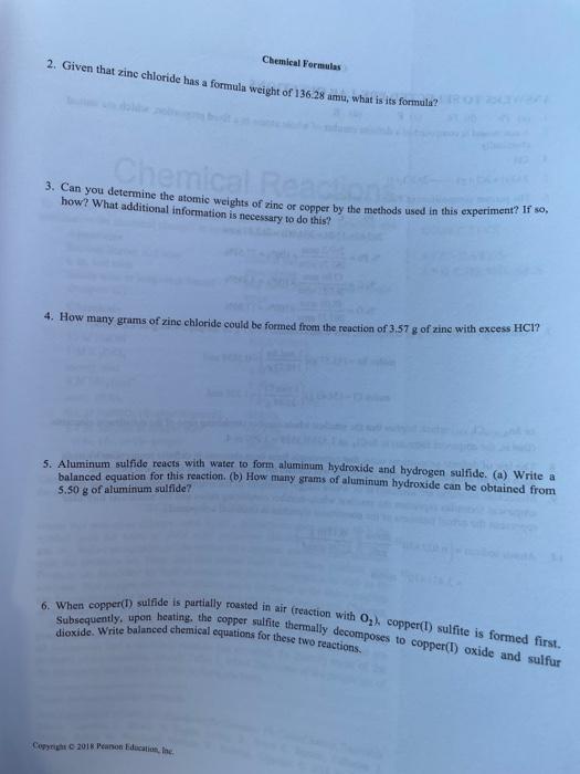 Solved Chemical Formulas 2. Given that zinc chloride has a