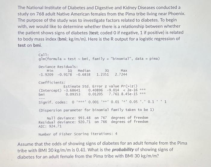 Solved The National Institute of Diabetes and Digestive and