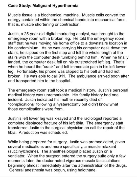 Solved Case Study Malignant Hyperthermia Muscle tissue is a