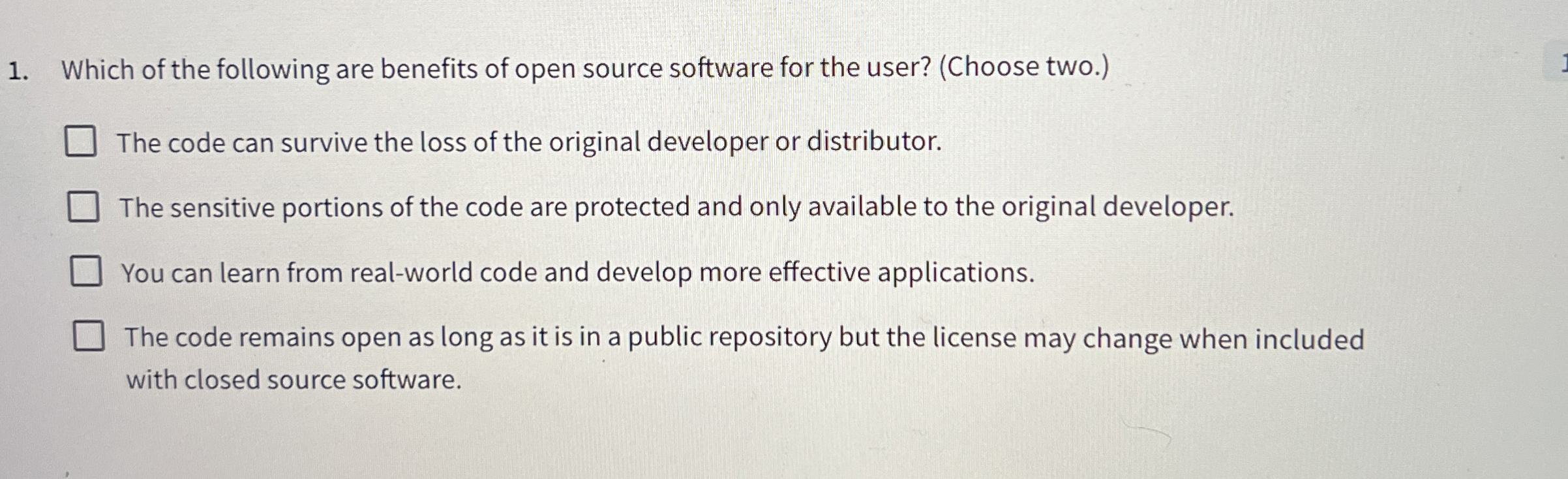 Solved Which of the following are benefits of open source