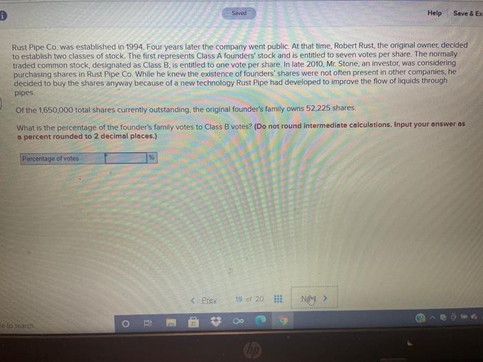 Solved Saved Help Save & EX Rust Pipe Co. was established in