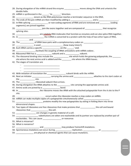 Solved Protein Synthesis Fill in the Blanks 1. The theory of