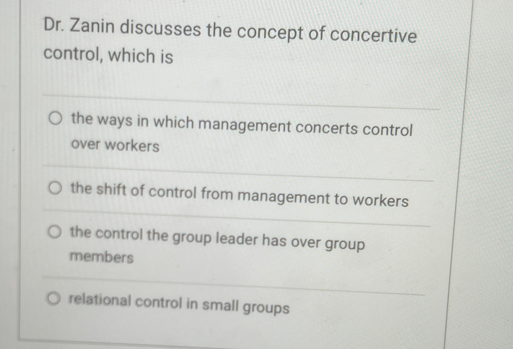 Solved Dr. ﻿Zanin discusses the concept of concertive