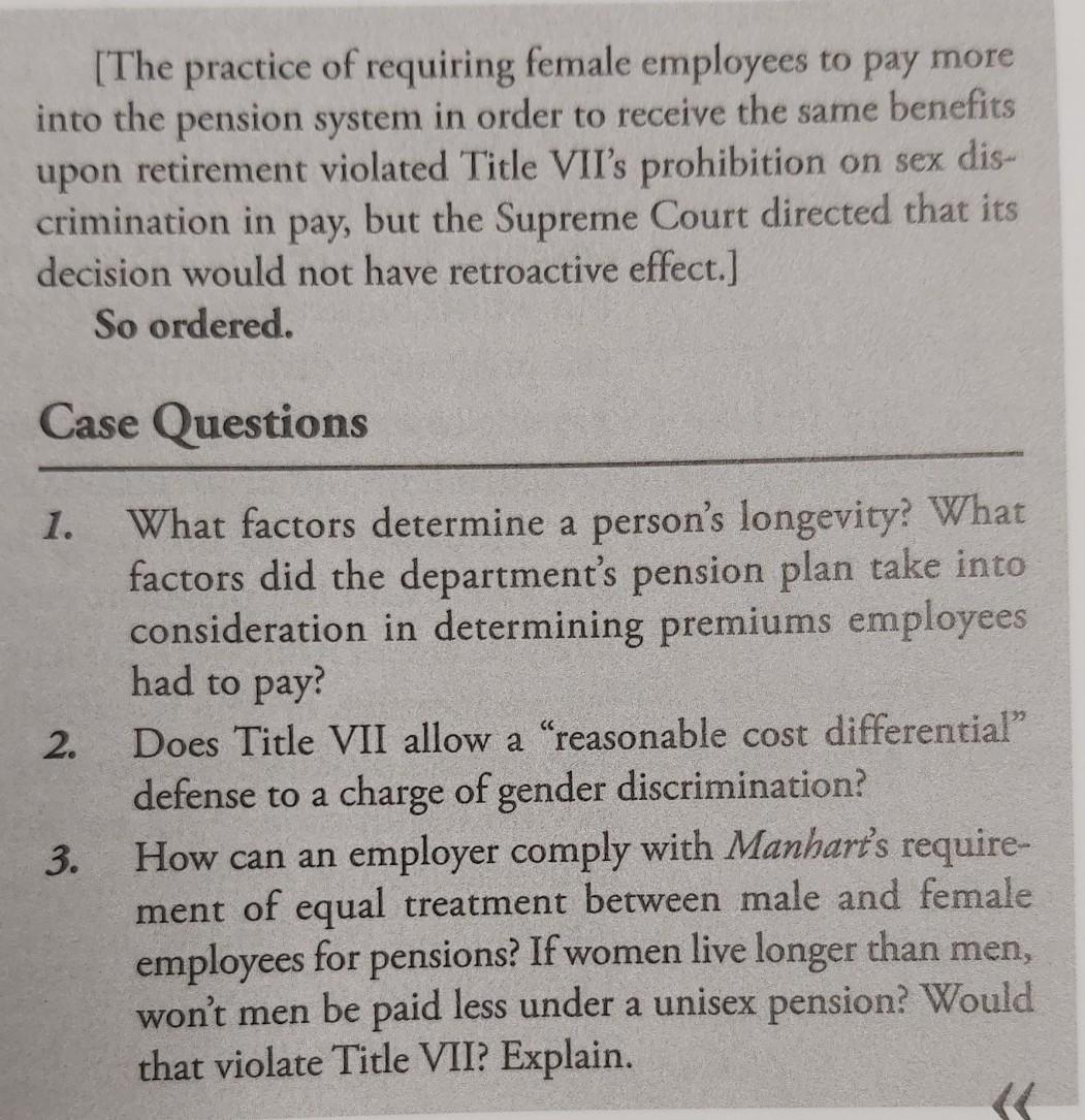 CASE 7.6 CITY OF Los ANGELES V. MANHART 435 U.S. 702