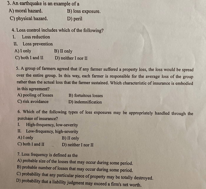 Solved 3. An Earthquake Is An Example Of A A) Moral Hazar...