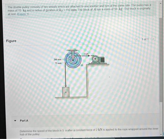 Solved The double pulley consists of two wheels which are | Chegg.com