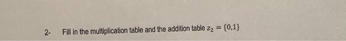 Solved 2- Fill in the multiplication table and the addition | Chegg.com