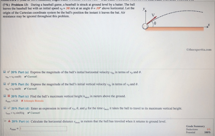 Solved (7%) Problem 13: During A Baseball Game, A Baseball | Chegg.com