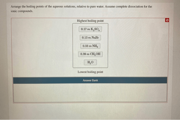 Solved Arrange The Boiling Points Of The Aqueous Solution...