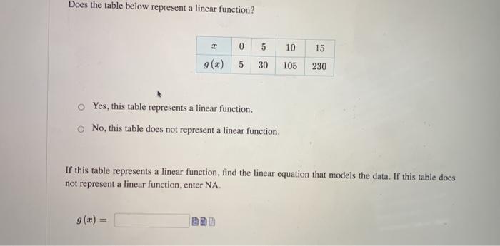 Solved Does The Table Below Represent A Linear Function? 10 | Chegg.com