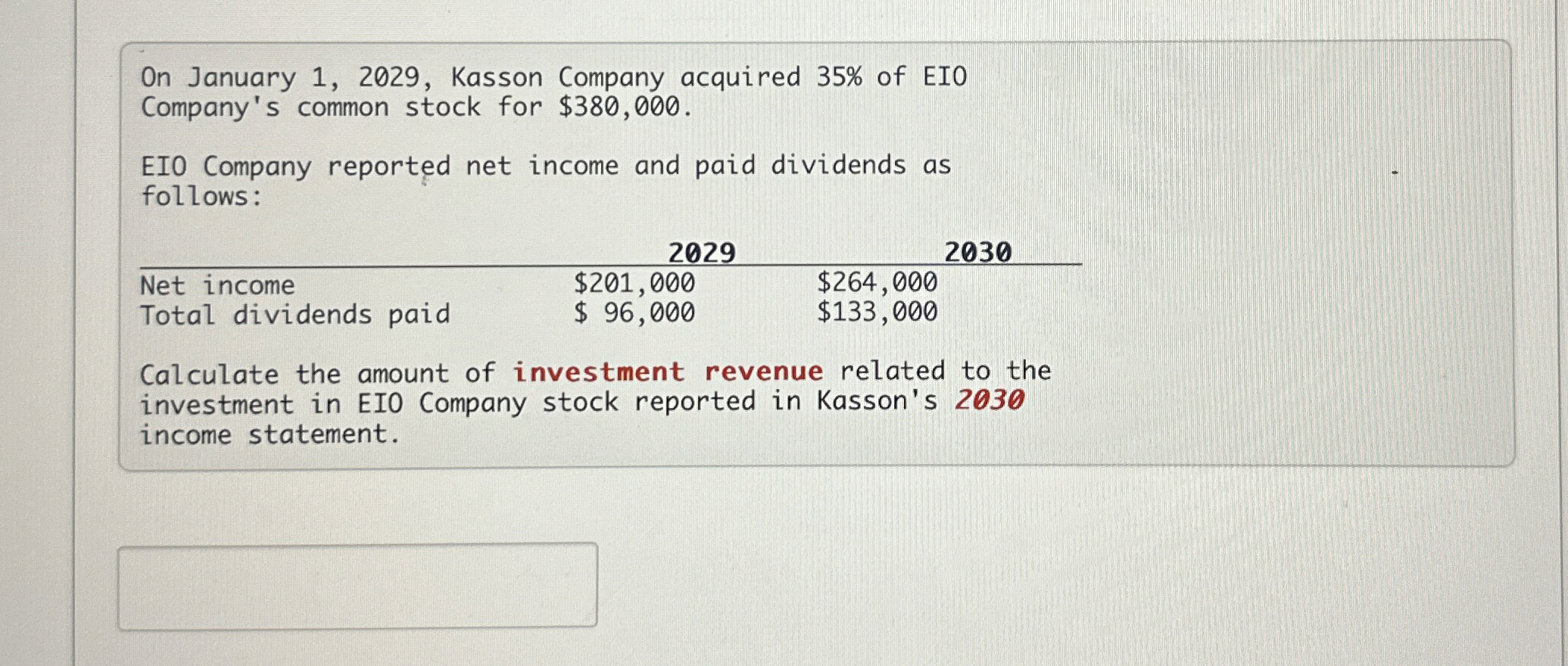 Solved On January 1, 2029, ﻿Kasson Company acquired 35 ﻿of